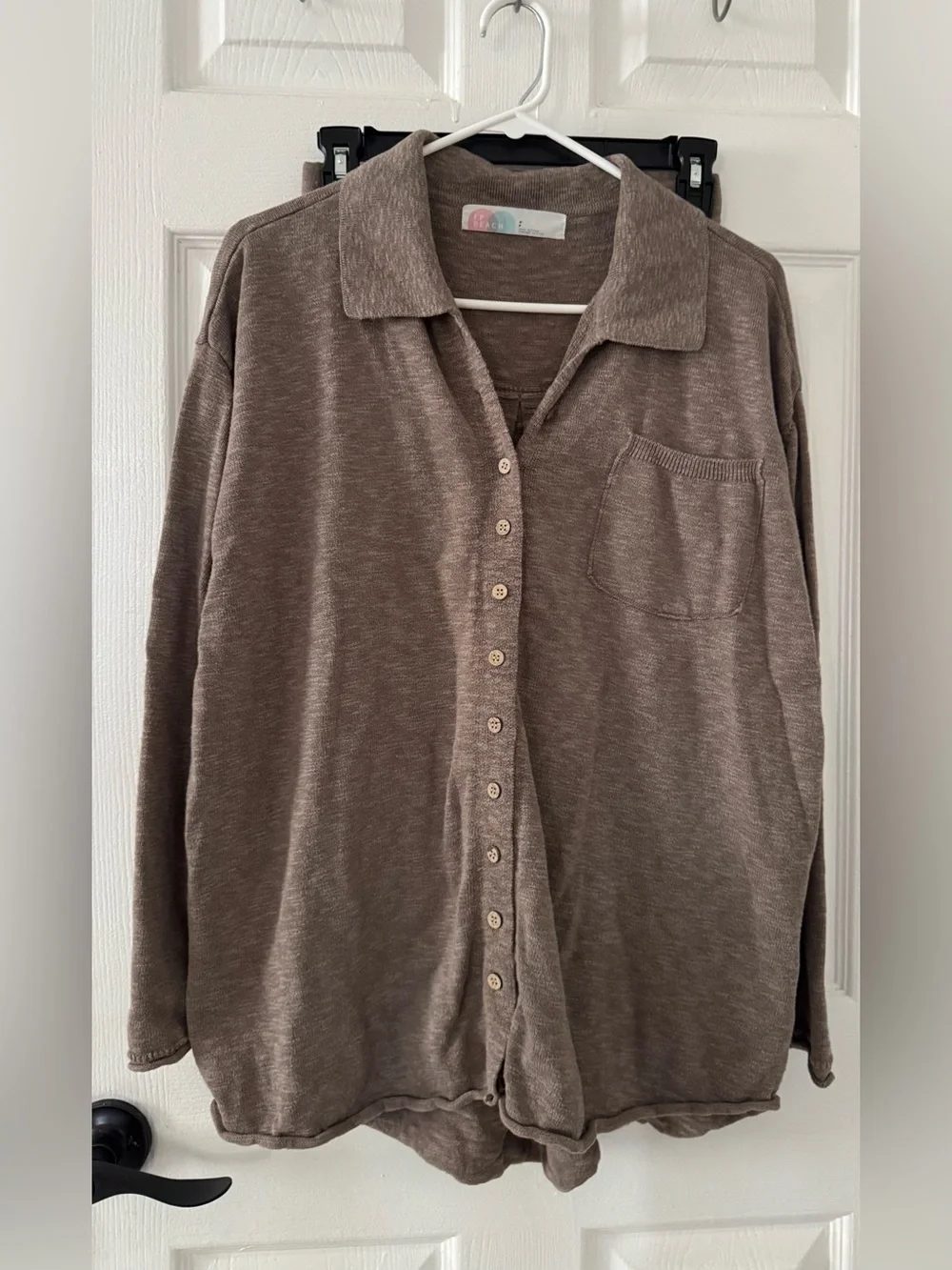 SET- Free People Taupe Brown Relaxed Button-Down Shirt/Short set